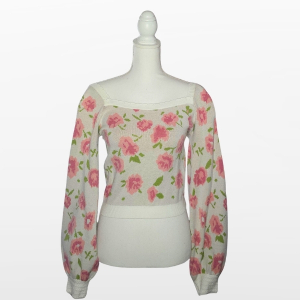Floral Pink and Green Women's Sweater